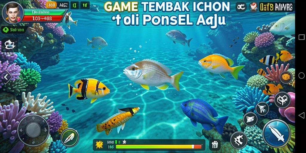 Tampilan gameplay seru dengan tembakan ikan yang berwarna-warni.