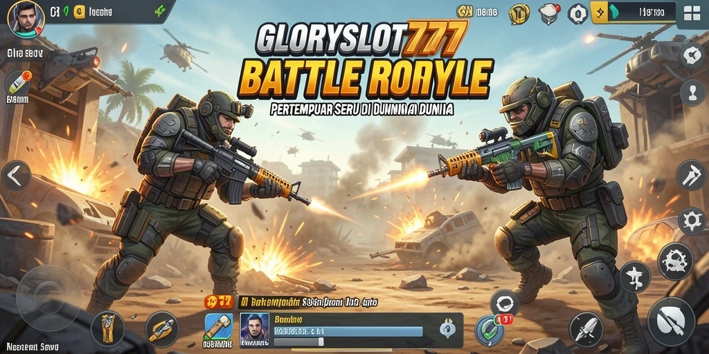 Tampilan aksi seru dalam permainan GLORYSLOT777 Battle Royale.