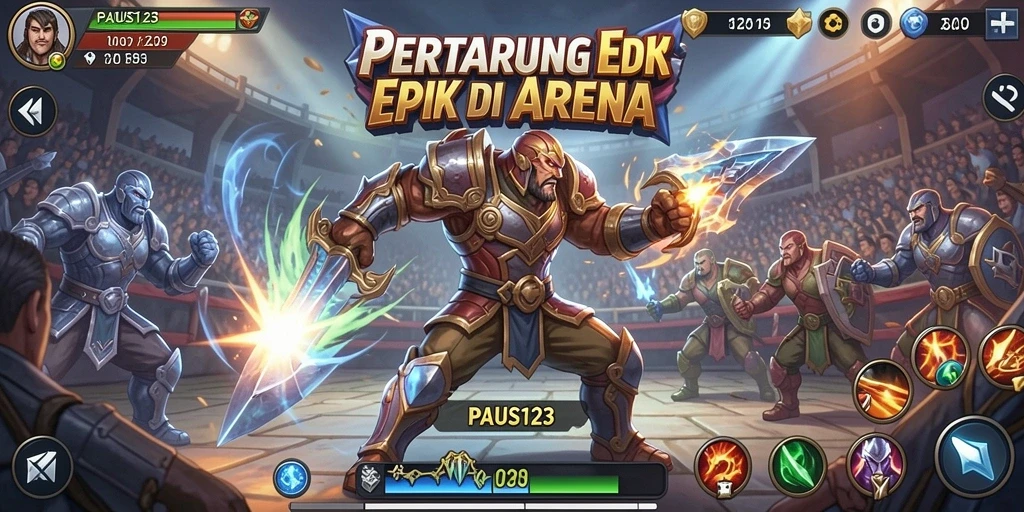 Tangkapan layar dari gameplay <strong>PAUS123</strong> menunjukkan pertarungan intens dan grafis cerah.